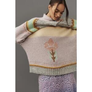Pilcro Anthropologie Mock Neck Flower Motif Sweater SAMPLE